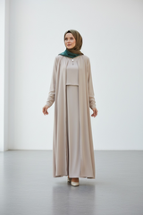 Sarah Zipped Abaya dress Beige