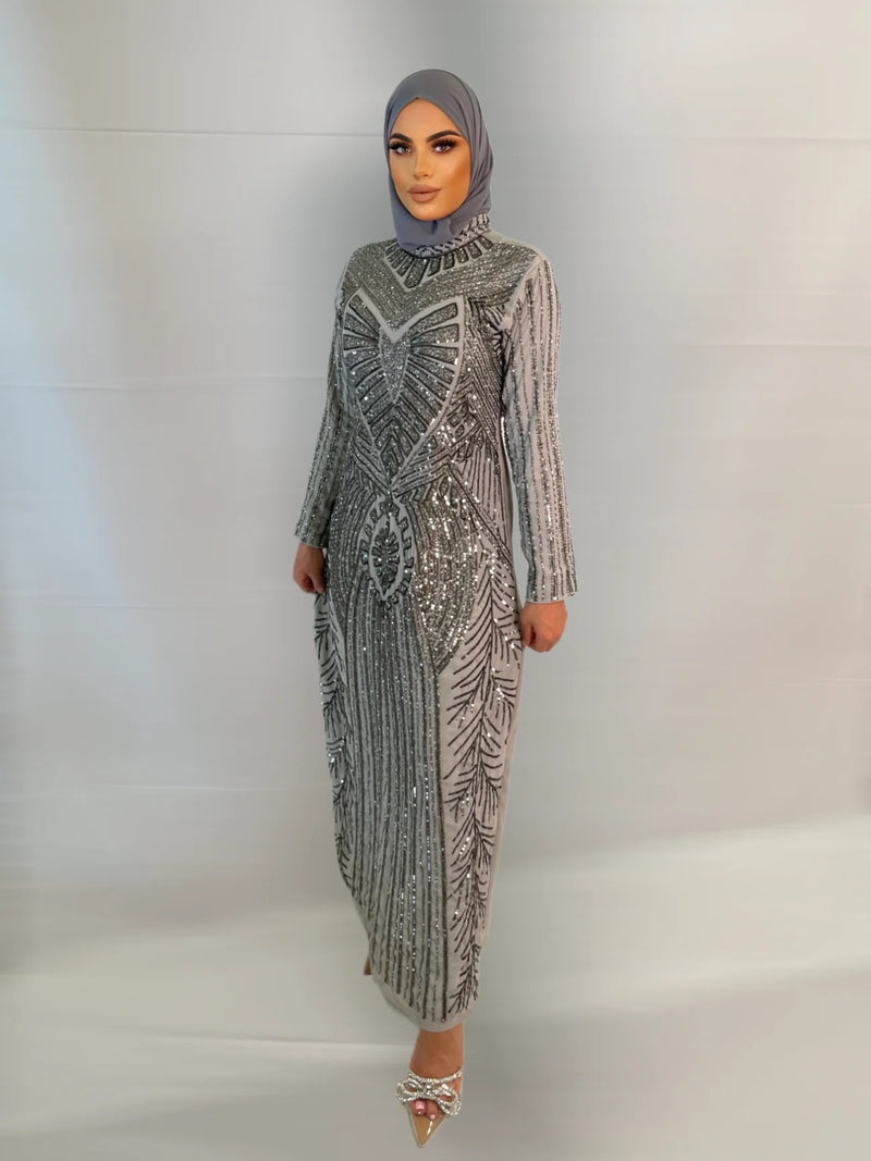 Bella Evening Dress -Silver