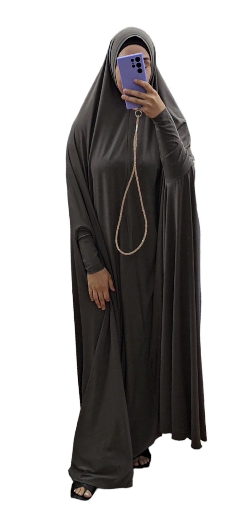 Floor length Premium Jersey Jilbab With Sleeves Charcoal grey