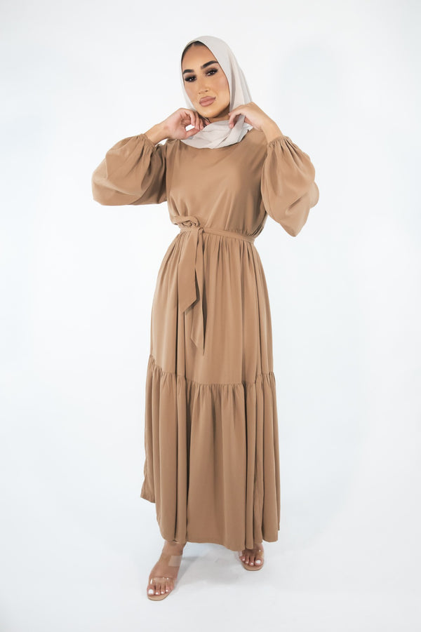Sayyida tiered Abaya Camel