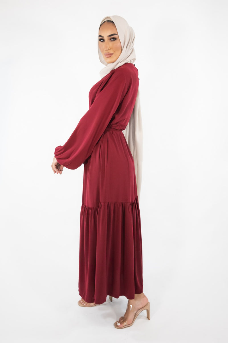 Sayyida tiered Abaya Maroon