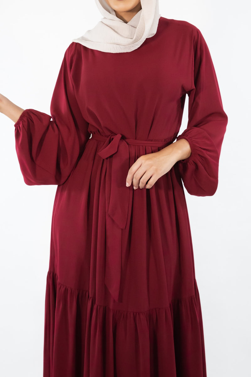 Sayyida tiered Abaya Maroon