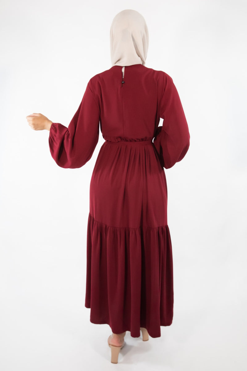 Sayyida tiered Abaya Maroon