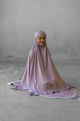 Amina Girls satin prayer set with matching bag dusty rose