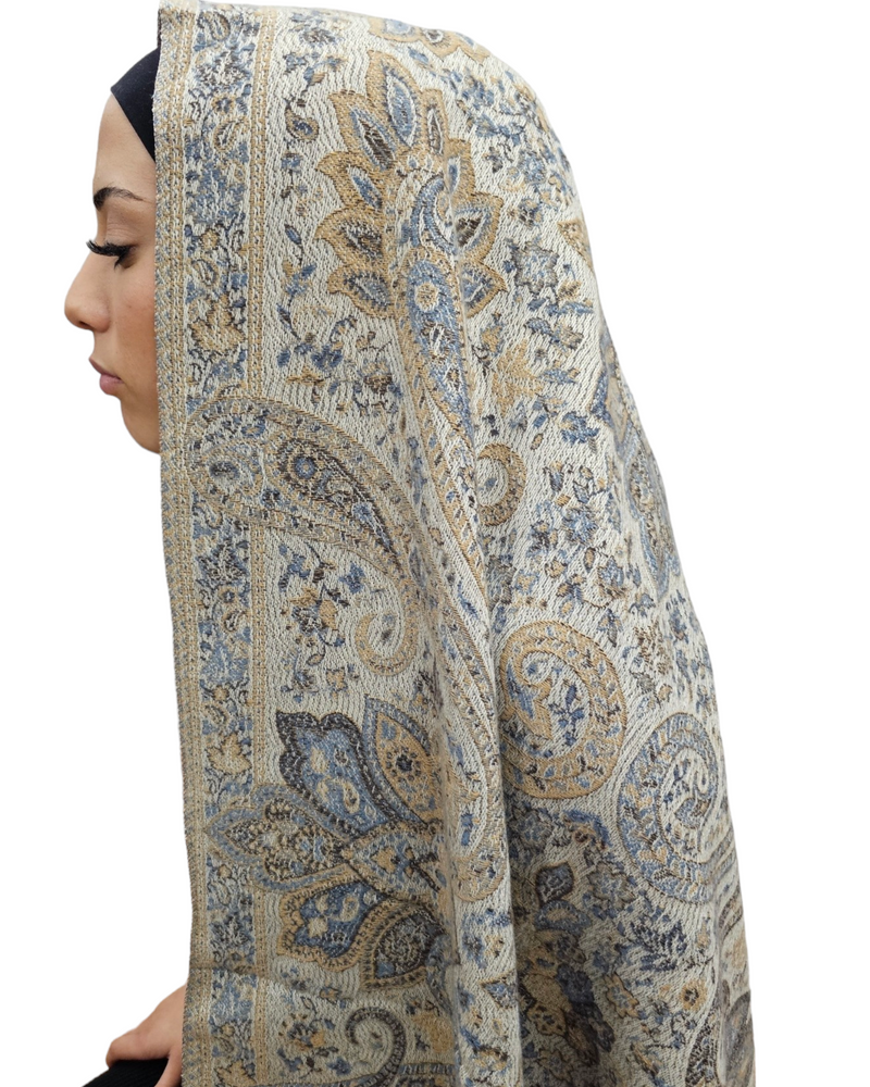 Ankara cream pashmina look shawl