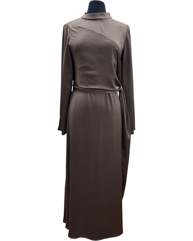 Sham satin dress with wrap belt