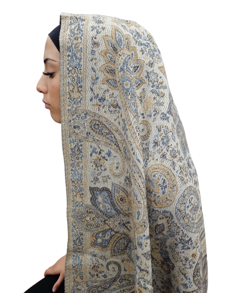 Ankara cream pashmina look shawl