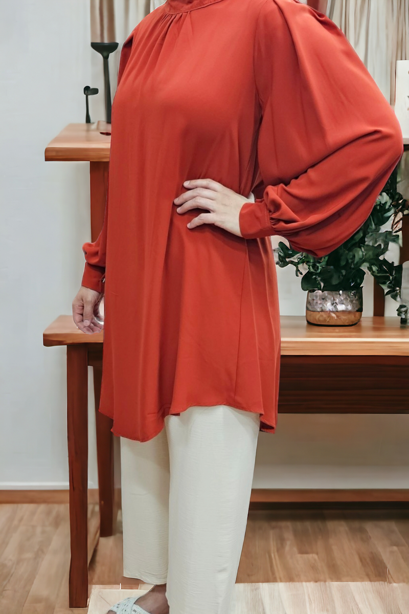 Balloon sleeve tunic Burnt orange