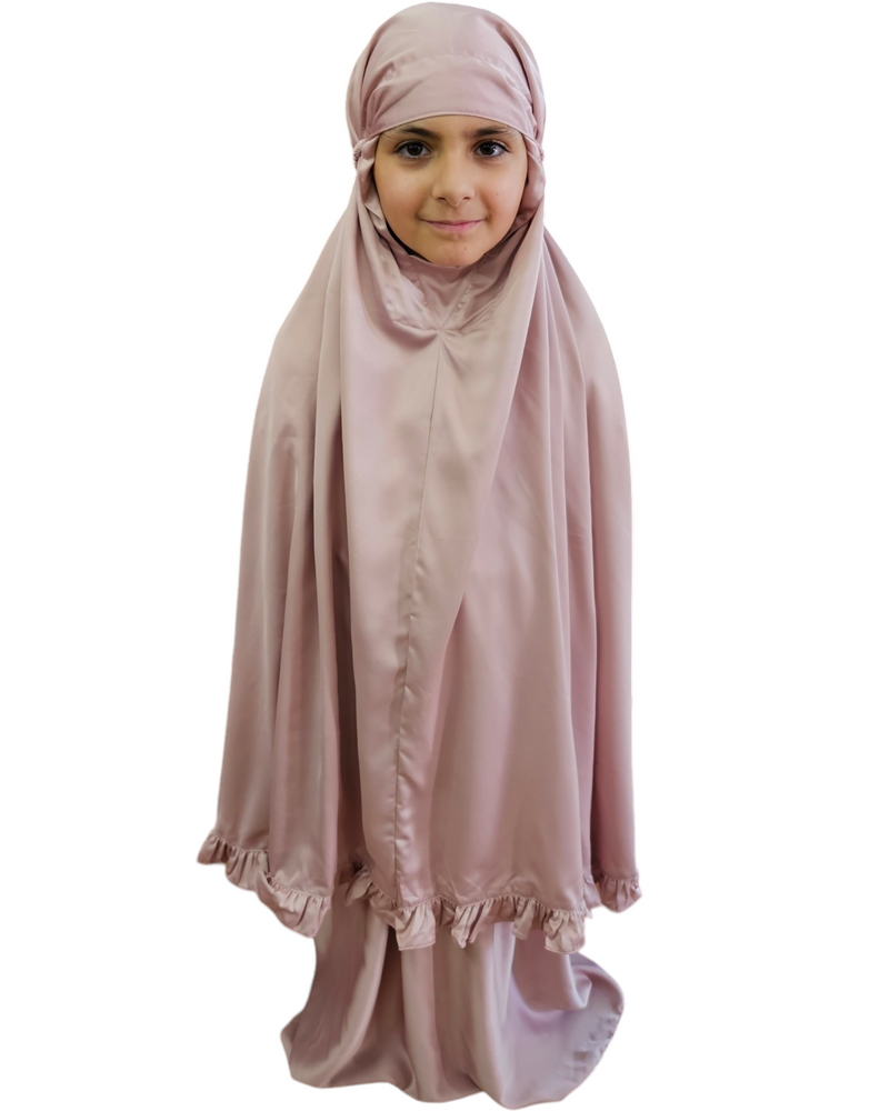 Girls silk prayer set with matching bag mauve