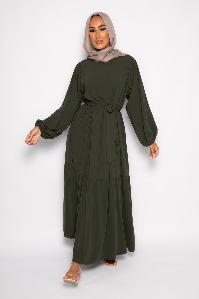 Sayyida tiered Abaya khaki green