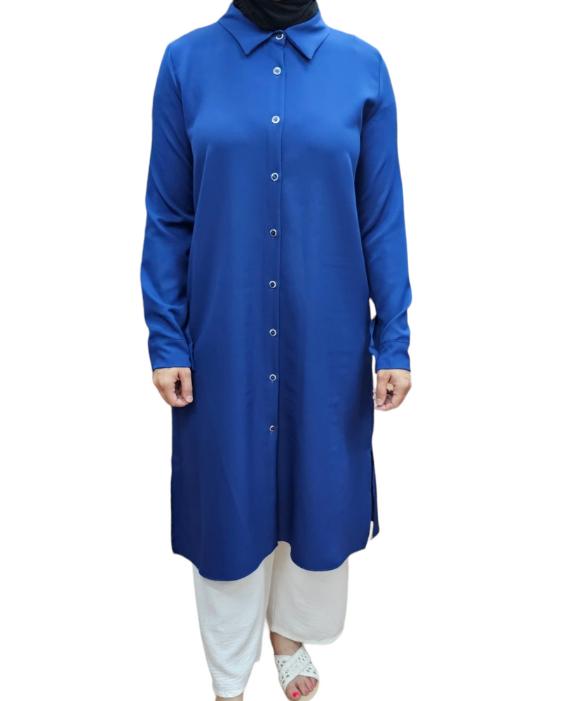 Button down long Tunic Blue