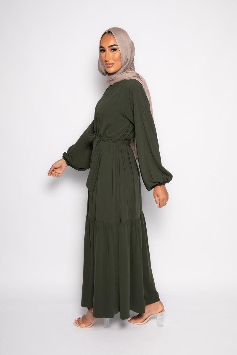 Sayyida tiered Abaya khaki green