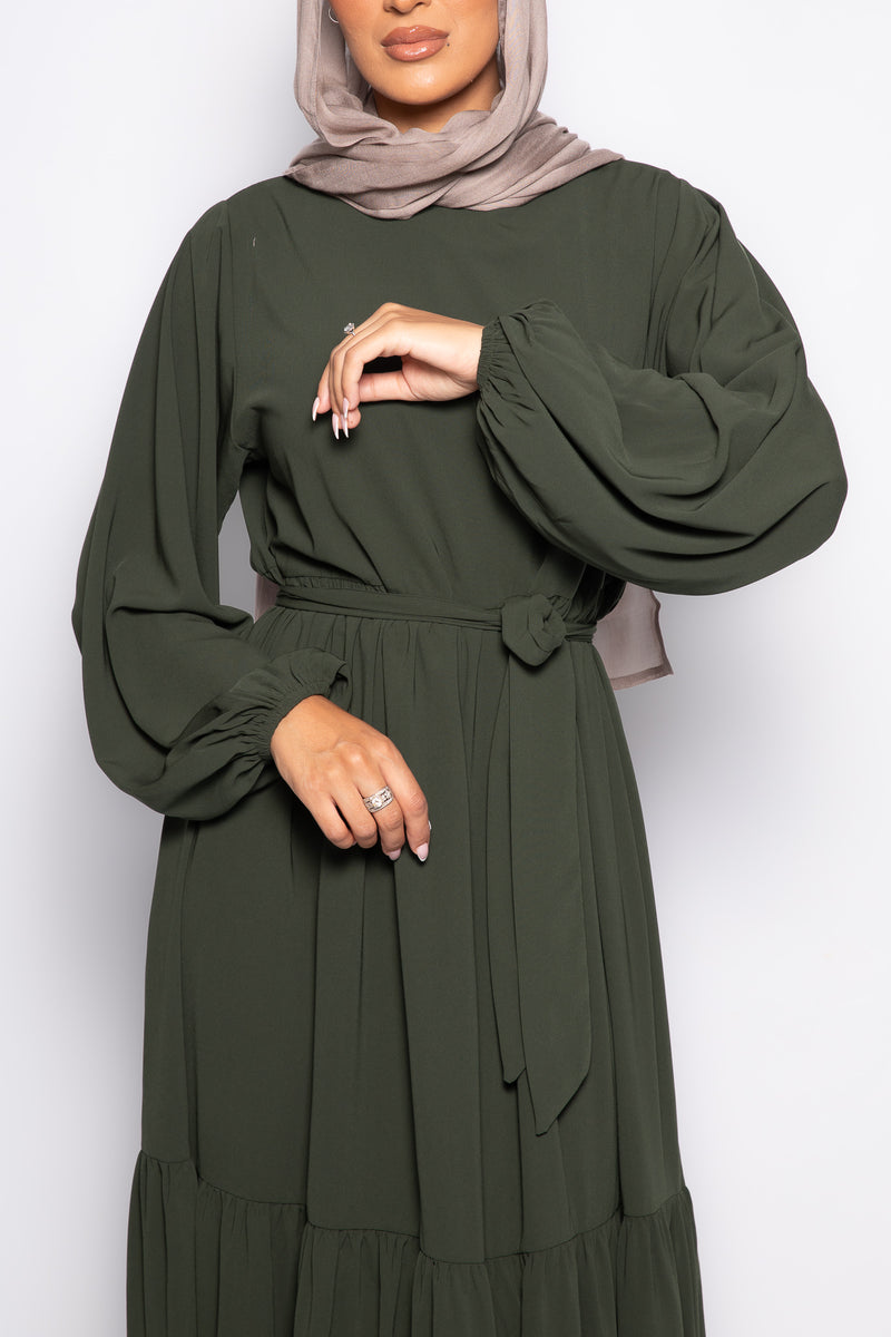 Sayyida tiered Abaya khaki green